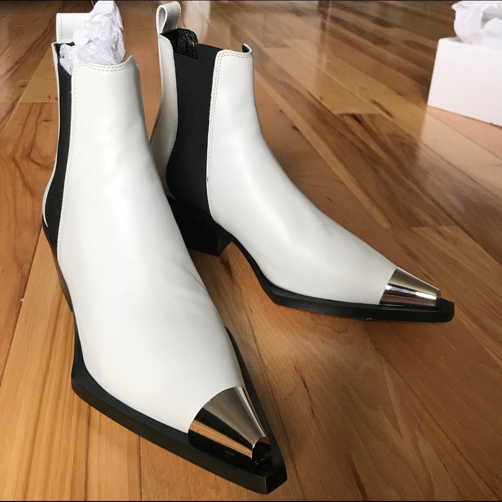 Helmut Lang White Pointed Chelsea Boots